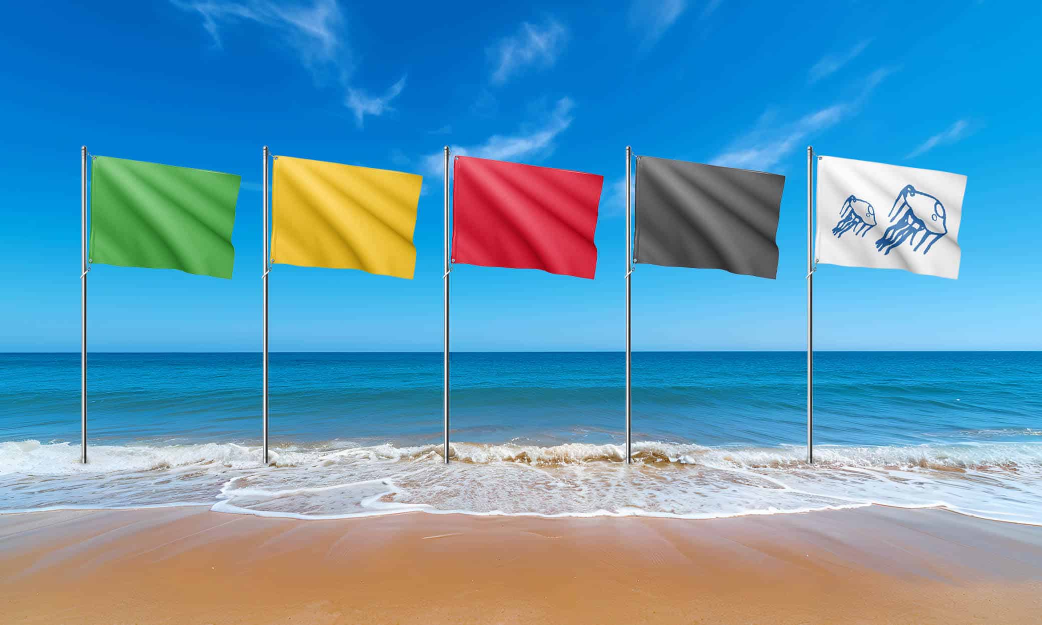 njoy costa brava beach flags colour codes for safety spain Colour-coded beach flags commonly seen along the coasts of Spain, including La Costa Brava.