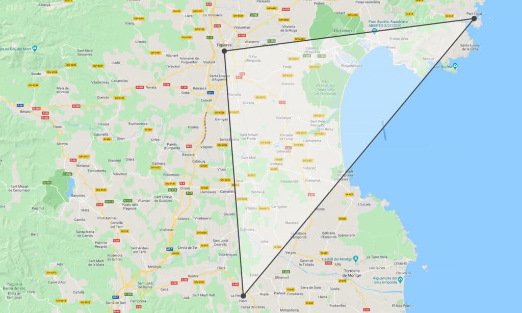 njoy costa brava dalinian triangle map Map of the Dalinian Triangle showing Figueres, Portlligat and Púbol in Catalunya on La Costa Brava.