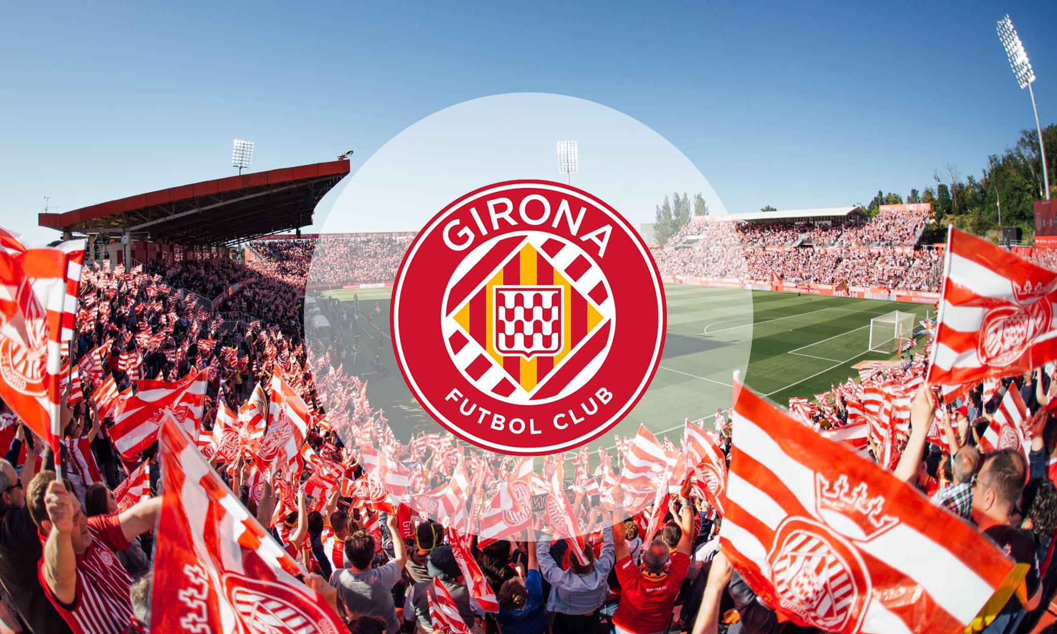 A packed Estadi Montilivi in Girona, home of Girona FC, during a match day.