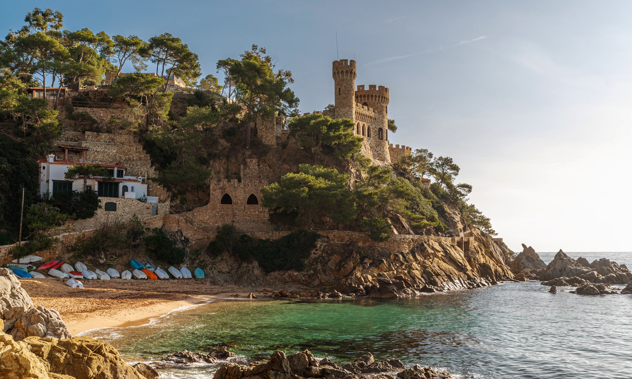 Castell d’en Plaja in Lloret de Mar, a 1930s castle-style villa overlooking the Mediterranean Sea on La Costa Brava, Catalunya.